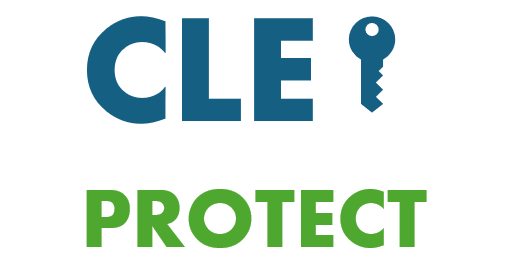 Logo von CLEPROTECT Logo mit den Wörtern "CLE" in Blau und "PROTECT" in Grün, plus einem Schlüssel-Symbol.