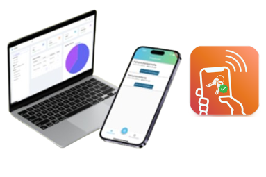KeyReg Logo Handy mit Schlüsselanhänger-Symbol und Häkchen auf orangefarbenem Hintergrund.