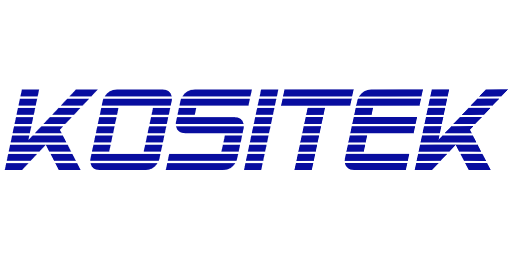 Logo von KOSITEK Logo von KOSITEK in blauer Schrift mit gestreiftem Design.
