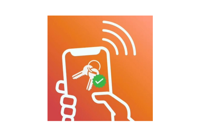 KeyReg Logo Handy mit Schlüsselanhänger-Symbol und Häkchen auf orangefarbenem Hintergrund.